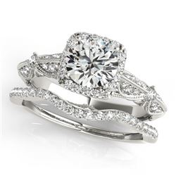 1.54 CTW Certified VS/SI Diamond 2Pc Wedding Set Solitaire Halo 14K White Gold - REF-393W6H - 30957