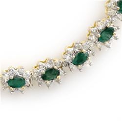 22.0 CTW Emerald & Diamond Necklace 14K Yellow Gold - REF-771X8T - 13987