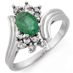 0.80 CTW Emerald & Diamond Ring 18K White Gold - REF-44H9W - 10664