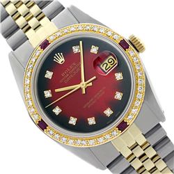 Rolex Men's Two Tone 14K Gold/SS, QuickSet, Diam Dial & Diam/Ruby Bezel - REF-474R5Z