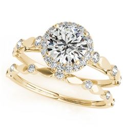 1.36 CTW Certified VS/SI Diamond 2Pc Wedding Set Solitaire Halo 14K Yellow Gold - REF-371M8F - 30863