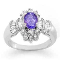 1.76 CTW Tanzanite & Diamond Ring 18K White Gold - REF-90N5Y - 10567