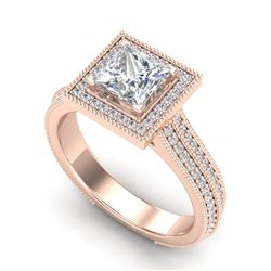 2 CTW Princess VS/SI Diamond Solitaire Micro Pave Ring 18K Rose Gold - REF-472W8H - 37182