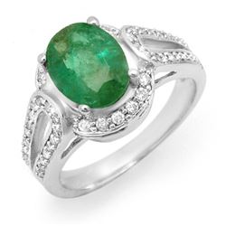 2.50 CTW Emerald & Diamond Ring 10K White Gold - REF-56W2H - 14534