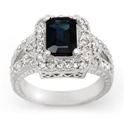 3.0 CTW Blue Sapphire & Diamond Ring 18K White Gold - REF-102R2K - 14389