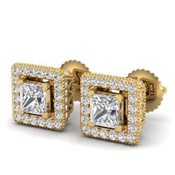 2.25 CTW Princess VS/SI Diamond Micro Pave Stud Earrings 18K Yellow Gold - REF-272H8W - 37171