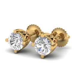 1.5 CTW VS/SI Diamond Solitaire Art Deco Stud Earrings 18K Yellow Gold - REF-318R2K - 37231