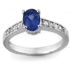 1.02 CTW Blue Sapphire & Diamond Ring 14K White Gold - REF-29Y5N - 14107