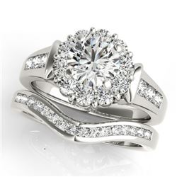 1.86 CTW Certified VS/SI Diamond 2Pc Wedding Set Solitaire Halo 14K White Gold - REF-258K4R - 31247