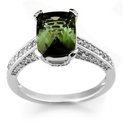 3.50 CTW Green Tourmaline & Diamond Ring 18K White Gold - REF-94H5W - 11066