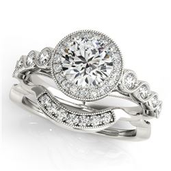 1.6 CTW Certified VS/SI Diamond 2Pc Wedding Set Solitaire Halo 14K White Gold - REF-402W4H - 30849