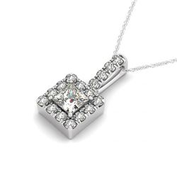 1.75 CTW Princess VS/SI Diamond Solitaire Halo Necklace 14K White Gold - REF-437R3K - 30223