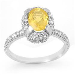 2.10 CTW Yellow Sapphire & Diamond Ring 14K White Gold - REF-58K8R - 11056