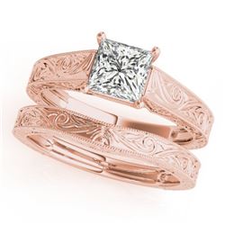 0.75 CTW Certified VS/SI Princess Diamond 2Pc Wedding Set 14K Rose Gold - REF-207X5T - 32082