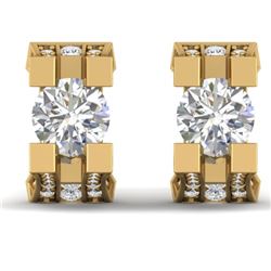 2.25 CTW I-SI Diamond Solitaire Art Deco Stud Micro Earrings 14K Yellow Gold - REF-233Y5N - 30290