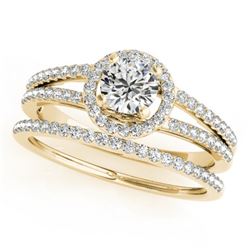 1.1 CTW Certified VS/SI Diamond 2Pc Wedding Set Solitaire Halo 14K Yellow Gold - REF-199K6R - 31078