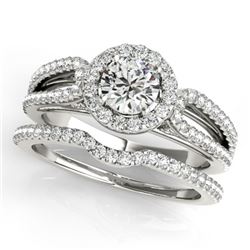 1.36 CTW Certified VS/SI Diamond 2Pc Wedding Set Solitaire Halo 14K White Gold - REF-220X2T - 30873