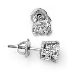 1.0 CTW Certified VS/SI Diamond Solitaire Stud Earrings 14K White Gold - REF-125R8K - 10503