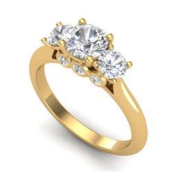 1.5 CTW VS/SI Diamond Solitaire Art Deco 3 Stone Ring 18K Yellow Gold - REF-236F4M - 37315