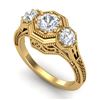 1.05 CTW VS/SI Diamond Solitaire Art Deco 3 Stone Ring 18K Yellow Gold - REF-200F2M - 37102