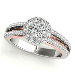 0.75 CTW Certified VS/SI Diamond Solitaire Halo Ring 18K White & Rose Gold - REF-130Y5N - 26632