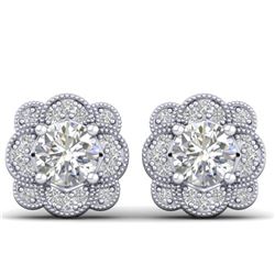 1.5 CTW Certified VS/SI Diamond Art Deco Stud Earrings 14K White Gold - REF-196H2W - 30513