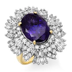 13.25 CTW Tanzanite & Diamond Ring 14K Yellow Gold - REF-578K4R - 13425