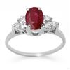 Image 1 : 1.35 CTW Ruby & Diamond Ring 18K White Gold - REF-41F8M - 13627