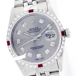 Rolex Men's Stainless Steel, QuickSet, Diam Dial & Diam/Ruby Bezel - REF-441M8H