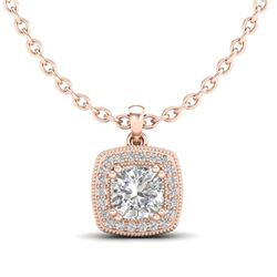 1.25 CTW Cushion VS/SI Diamond Solitaire Art Deco Necklace 18K Rose Gold - REF-315H2W - 37038