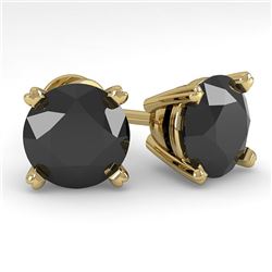 4.0 CTW Black Diamond Stud Designer Earrings 14K Yellow Gold - REF-104K2R - 38390