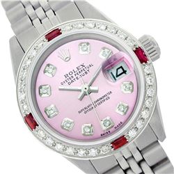 Rolex Men's Stainless Steel, QuickSet, Diam Dial & Diam/Ruby Bezel - REF-474R5Z