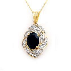 3.88 CTW Blue Sapphire & Diamond Pendant 14K Yellow Gold - REF-85X5T - 13097