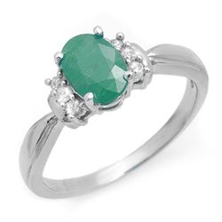 0.96 CTW Emerald & Diamond Ring 14K White Gold - REF-30N9Y - 13027