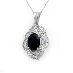 3.88 CTW Blue Sapphire & Diamond Pendant 18K White Gold - REF-90M9F - 13098