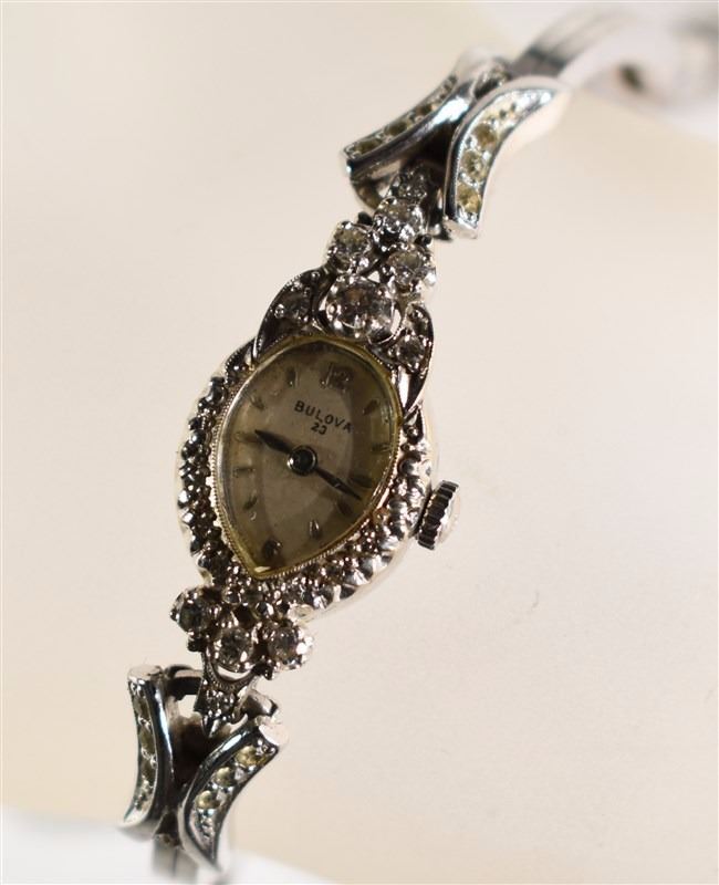 14k White Gold Diamond Vintage Bulova Ladies Watch