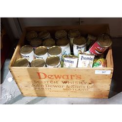 WOOD CRATE W/REPRODUCTION GROCERY TINS