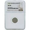 Image 1 : 1939 New Zealand 3 Pence Silver Coin NGC AU58