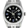Image 1 : Mens Rolex 36mm Stainless Steel Black Diamond & Sapphire Datejust Wristwatch