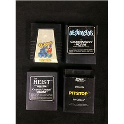 COLECO VISION VIDEO GAME LOT (DESTRUCTOR, PIT STOP, THE HEIST, QBERT)