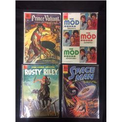 VINTAGE DELL COMIC BOOK LOT (PRINCE VALIANT, THE MOD SQUAD, SPACE MAN, RUSTY RILEY)