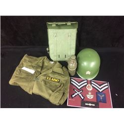 ARMY HALLOWEEN COSTUME W/ HELMET, CANTEEN, BADGES & JACKET