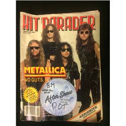 METALLICA AUTOGRAPHED "HIT PARADER" MAGAZINE W/ BACKSTAGE PASS & USED CONCERT TICKET (1989)