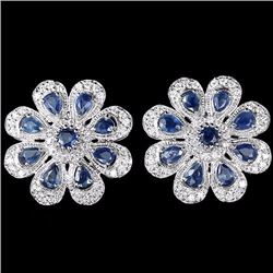 Natural Blue Sapphire 40.30 Carats Flower Earrings
