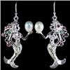 Image 1 : NATURAL JAPANESE PEARL EMERALD RUBY MERMAID EARRING