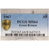 Image 3 : 1967 GREAT BRITAIN 3 PENCE PCGS MS64