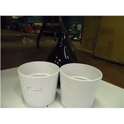 Black vase, 2 White Plant Pots from Ikea