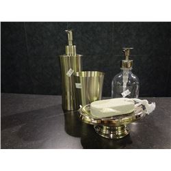 Group of bathroom accessories Soap dispenser, cup, soap dish