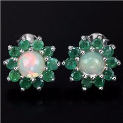 Natural Opal & Green Emerald Earrings