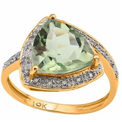 Natural Green Amethyst & Diamond Solid Gold Ring